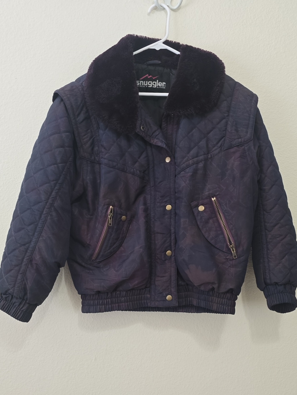 Snuggler Girls' Quilted Faux-Fur Collar Ski Jacket in Dark Navy